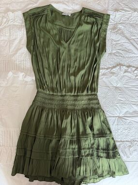 Ramy Brook Olive Green V-Neck Tiered Mini Dress